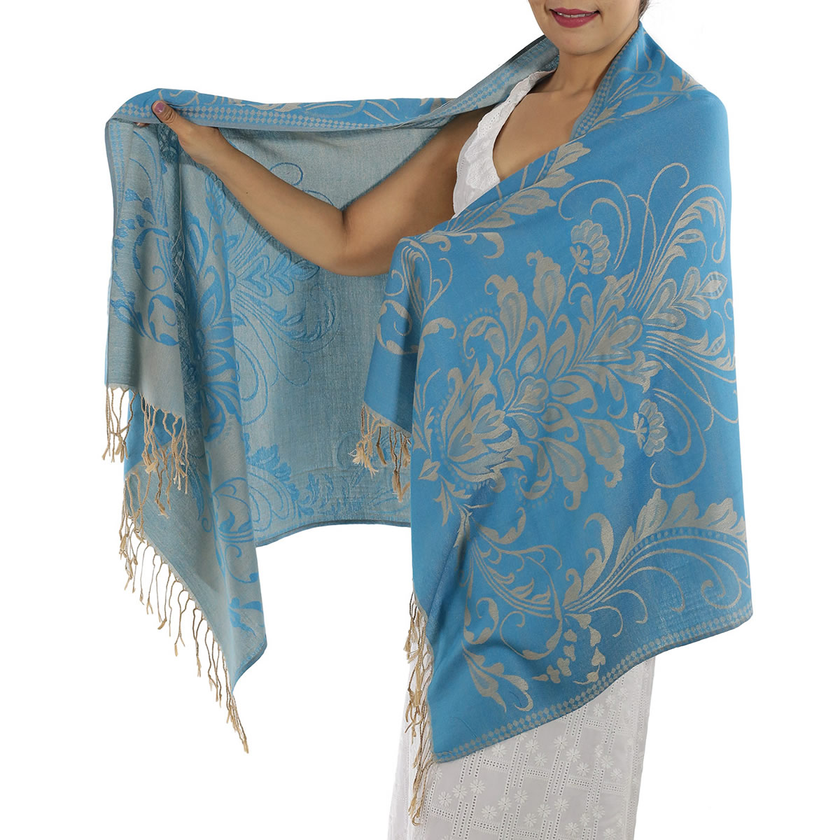 Patterned Baby Blue Pashmina