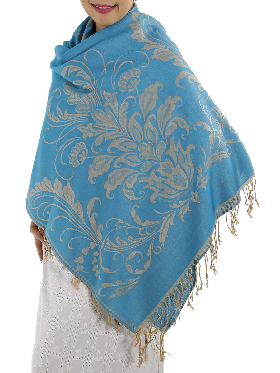 Patterned Baby Blue Pashmina: image 2
