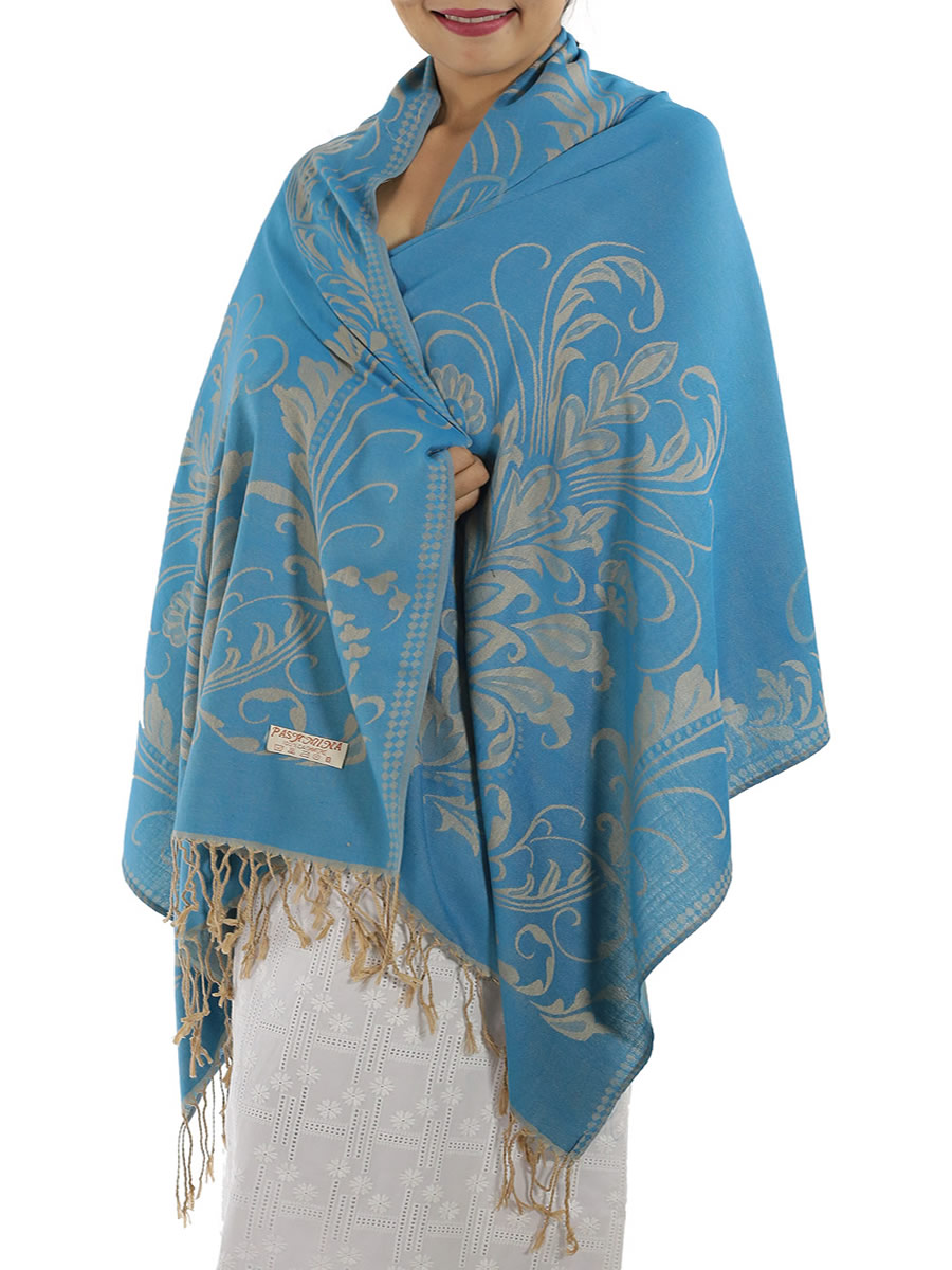 Patterned Baby Blue Pashmina: image 3