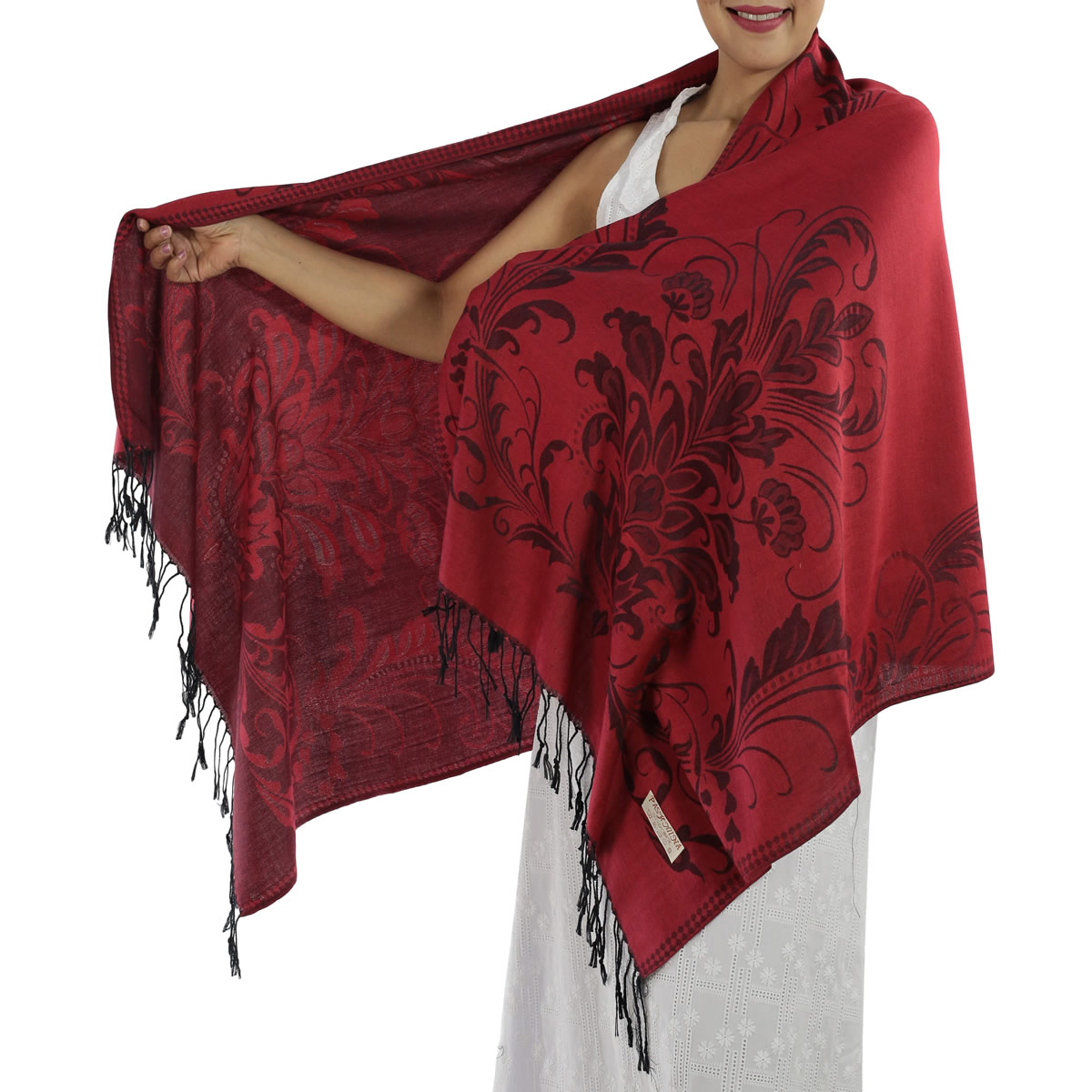 Patterned Deep Red Pashmina