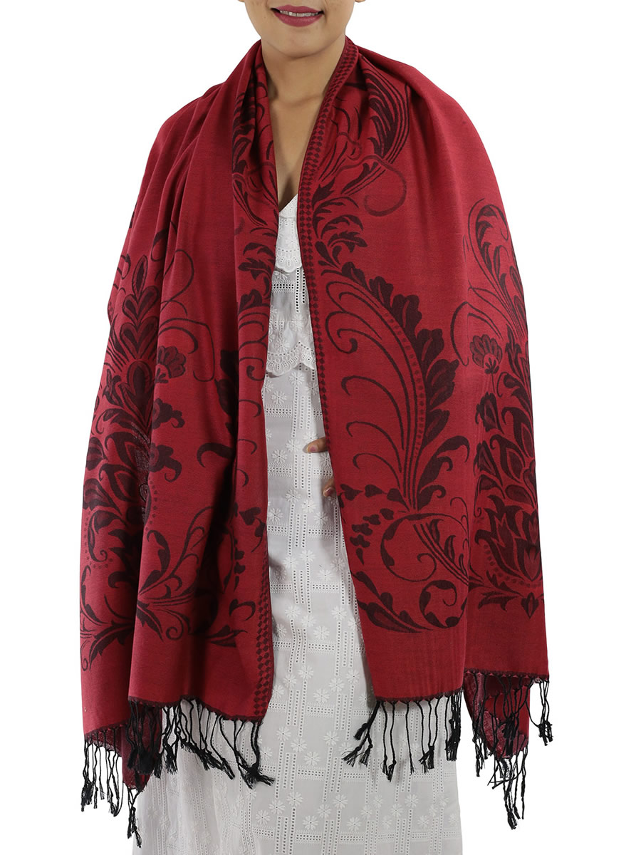 Patterned Deep Red Pashmina: image 3