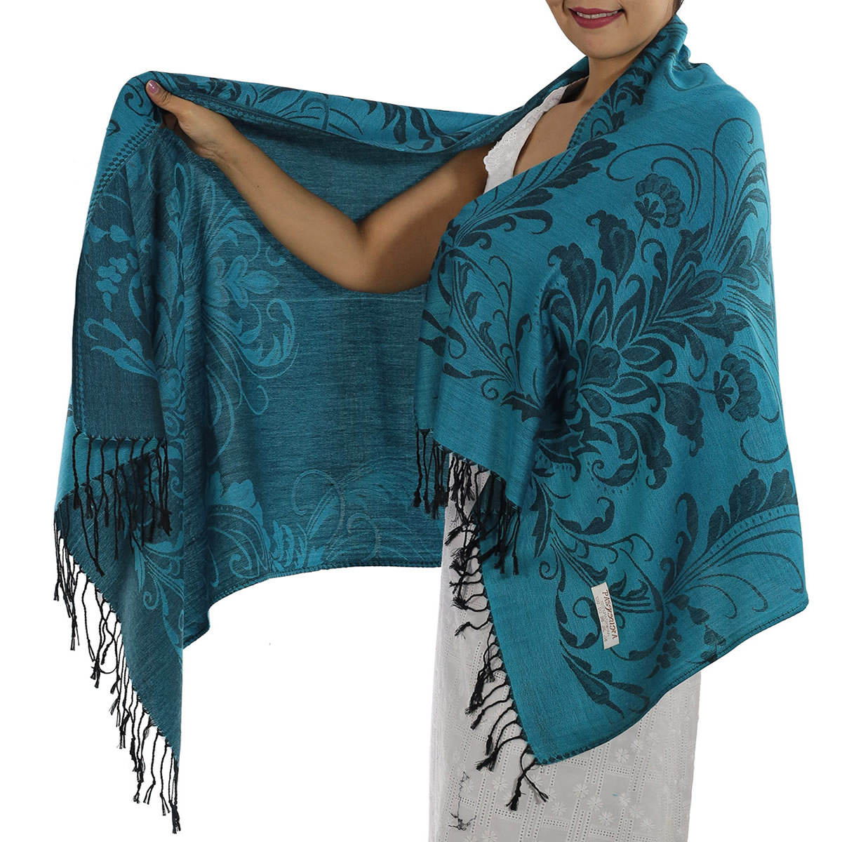 Patterned Light Blue Pashmina