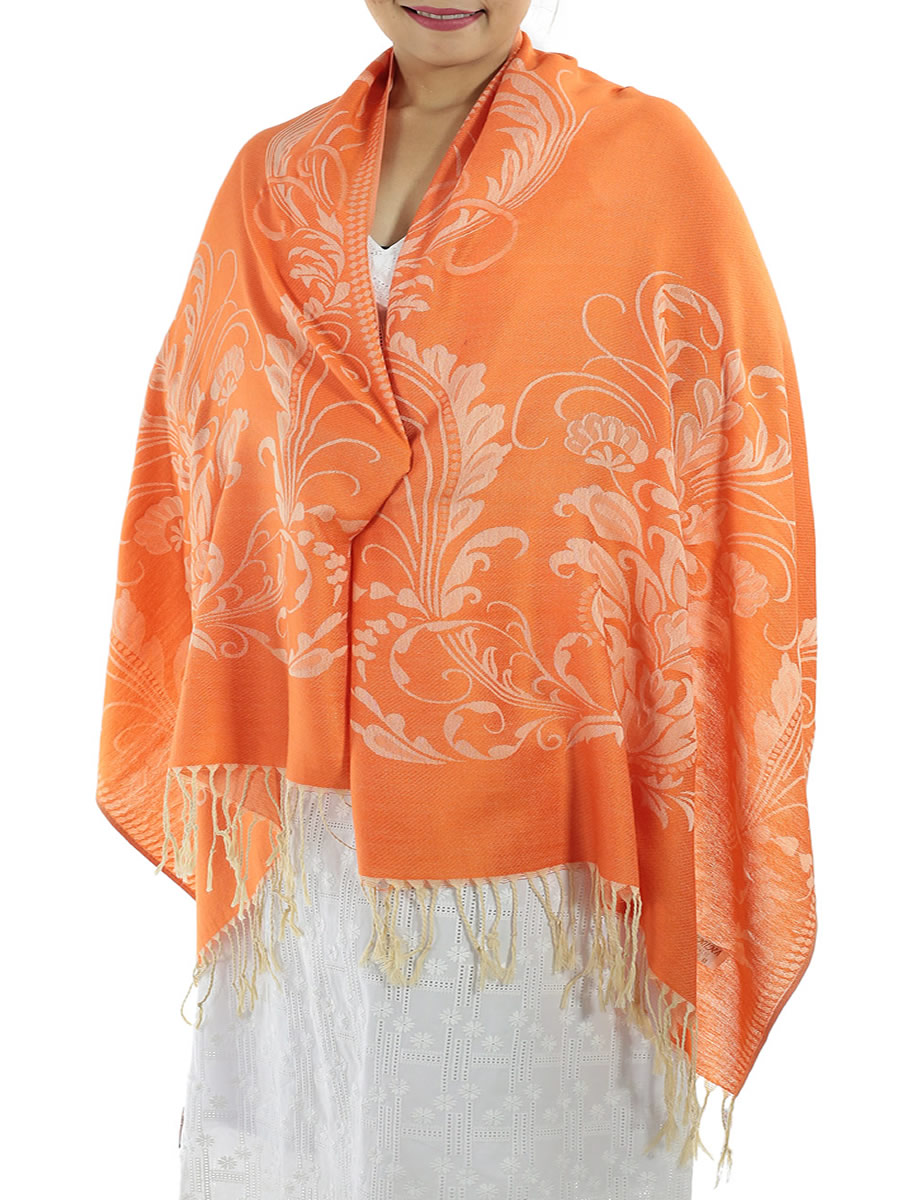 Patterned Orange Pashmina: image 3