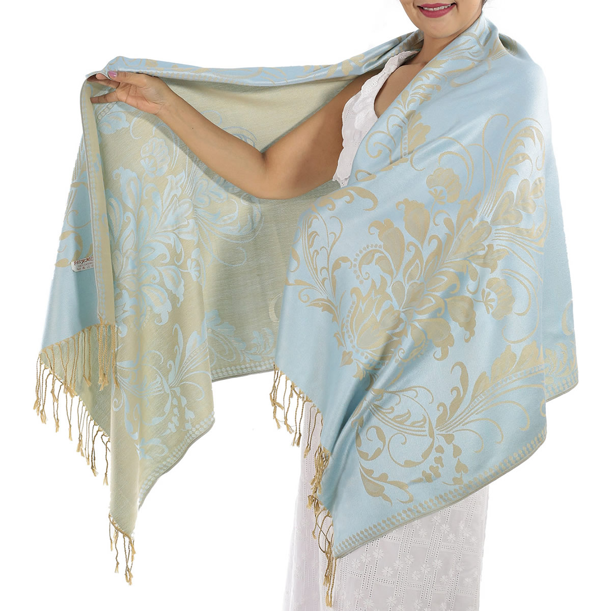Patterned Silvery Blue Pashmina