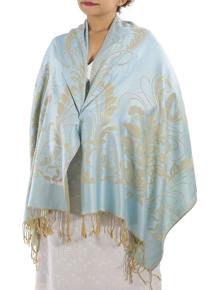 Patterned Silvery Blue Pashmina: image 3